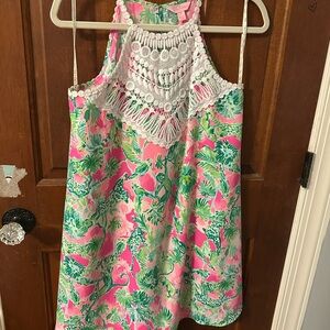 Lilly Pulitzer Pink and Green Dress with White Lace
